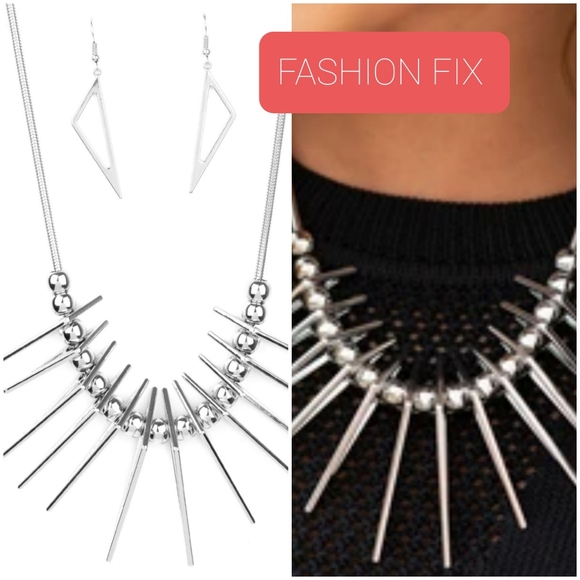 FULLY CHARGED SILVER NECKLACE/EARRING SET